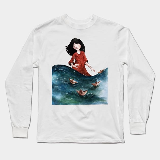 Mightier Than The Waves Long Sleeve T-Shirt by jayennecuaart